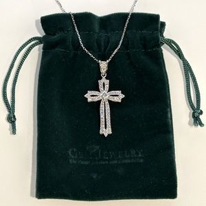 14k White Gold Diamond Cross Pendant Necklace, Like New!!